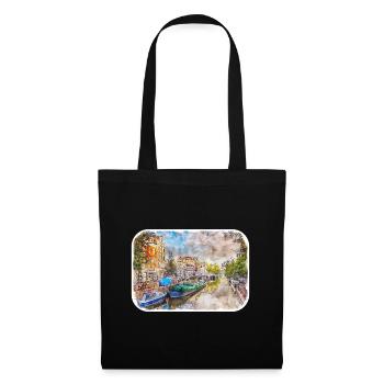 Amsterdam Niederlande Aquarellskizze Zeichnung - Stoffbeutel - Schwarz - Vorne