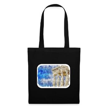 Athènes Grèce Aquarelle Esquisse Dessinée Peinture - Sac en tissu - noir - Devant