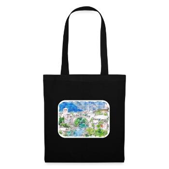 Bosnie repère aquarelle croquis peinture dessin - Sac en tissu - noir - Devant