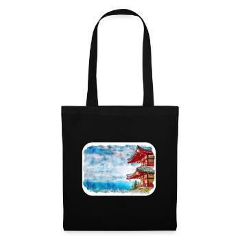 Japan-Aquarell-Skizzen-handgezeichnete Illustration - Stoffbeutel - Schwarz - Vorne