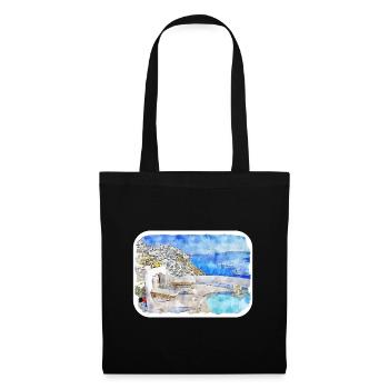 Santorin Grèce Aquarelle Sketch Illustration - Sac en tissu - noir - Devant