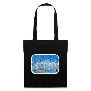 Londres Royaume-Uni Croquis à l'aquarelle Peinture dessinée à la main - Sac en tissu - noir - Devant