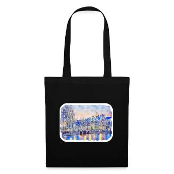 pays-bas, aquarelle, croquis, dessiné, illustration - Sac en tissu - noir - Devant