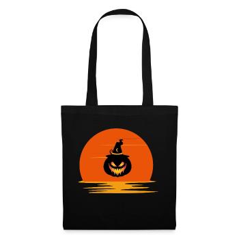 Vintage Sonnenuntergang gruseliges Kürbisgesicht Halloween - Stoffbeutel - Schwarz - Vorne