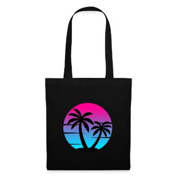 80s synthwave sunset with palm trees in a circle - Tote Bag - black - Front