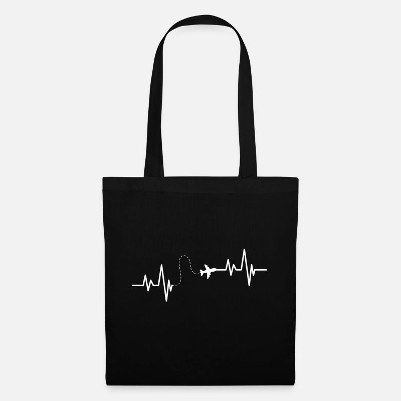 Airplane with heartbeat - Tote Bag - black