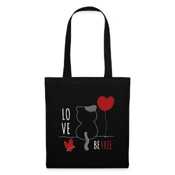 Katze mit Herz Katzenliebe Tierliebe Katzen - Stoffbeutel - Schwarz - Vorne