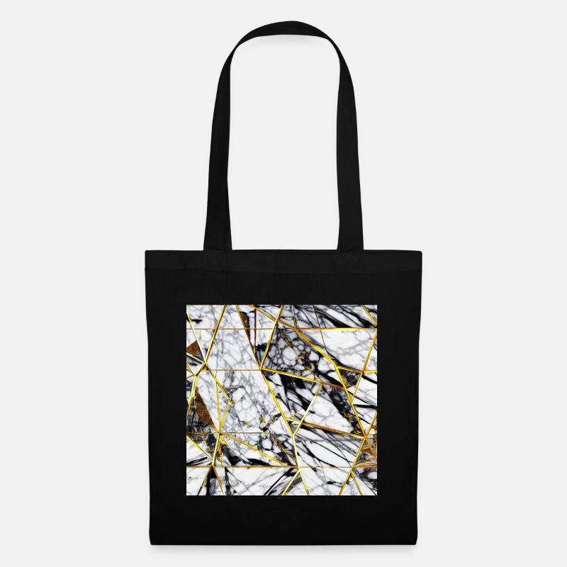 Marble Black White Gold Texture - Tote Bag - black