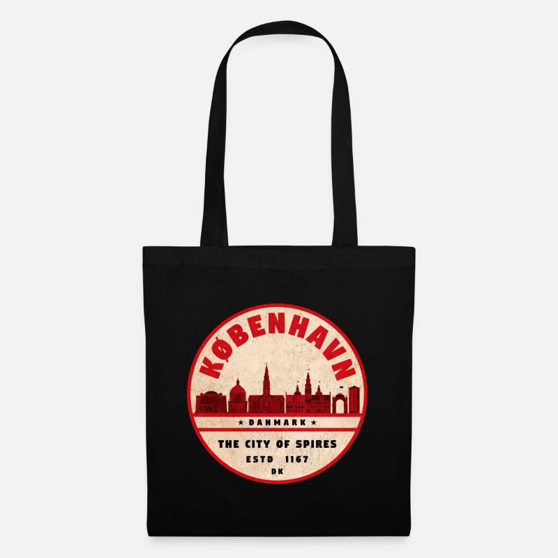 Kopenhagen Skyline Vintage Siegel - Stoffbeutel - Schwarz
