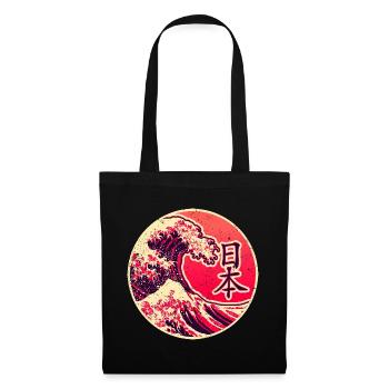 Japan in Kanji mit der Großen Welle von Kanagawa - Stoffbeutel - Schwarz - Vorne