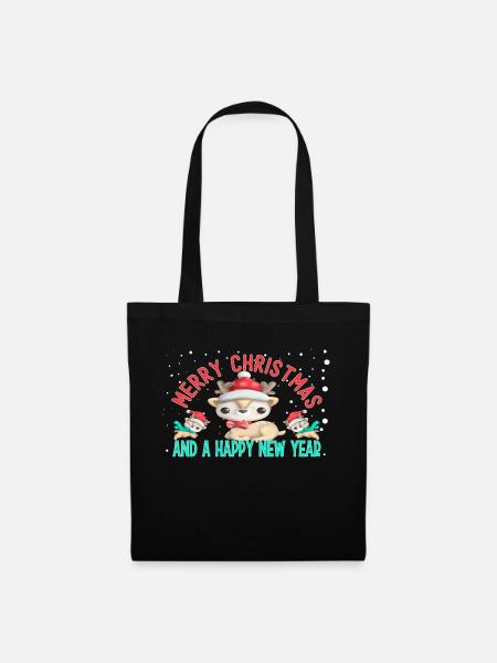 Merry Christmas Happy New Year Cute Christmas Deer - Tote Bag - black