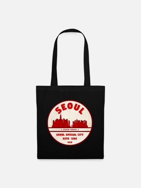Seoul Skyline Vintage Emblem - Stoffbeutel - Schwarz