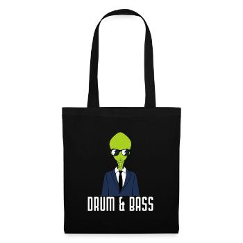 Drumming Shirt For Drummers "Drum & Bass Alien" - Stoffbeutel - Schwarz - Vorne