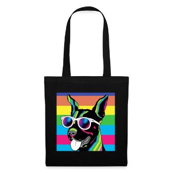 Psychedelische Welpen-Regenbogenbrille - Stoffbeutel - Schwarz - Vorne