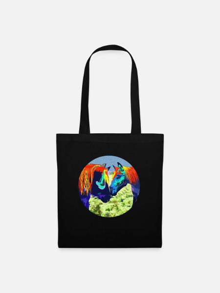 Horse Couple Popart Circle Design - Tote Bag - black