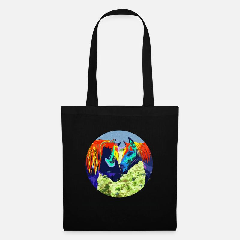 Pferdepaar Popart Kreisdesign - Stoffbeutel - Schwarz