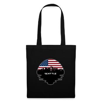 Seattle Washington USA Flagge Skyline Silhouette Tra - Stoffbeutel - Schwarz - Vorne