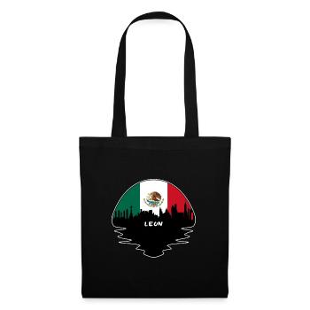 Leon Mexiko Flagge Skyline Silhouette Reisen - Stoffbeutel - Schwarz - Vorne