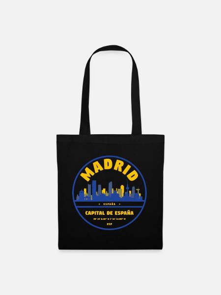 Madrid Skyline Emblem – Hauptstadt Spanien - Stoffbeutel - Schwarz