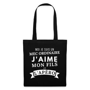 J'aime mon fils et l' apéro humour homme cadeau - Sac en tissu - noir - Devant