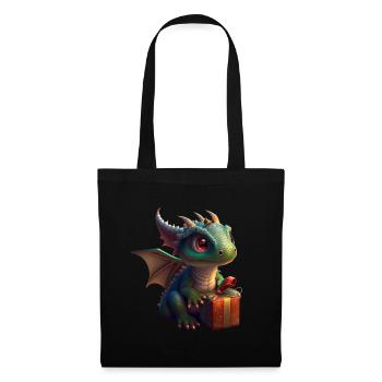 Bébé dragon avec cadeau - Sac en tissu - noir - Devant