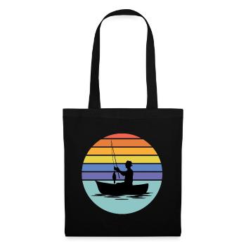 pêche, pêcheur, canne à pêche - Sac en tissu - noir - Devant