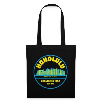 Honolulu Skyline Retro Abzeichen - Stoffbeutel - Schwarz - Vorne