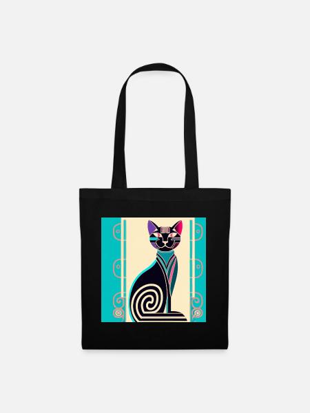 Neon-Spiralkatze Art Déco - Stoffbeutel - Schwarz
