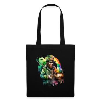 Leprechaun watercolors with hat and rainbow pot - Tote Bag - black - Front