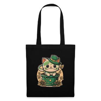 Chat dans le pot de fleurs Fête de la Saint-Patrick - Sac en tissu - noir - Devant