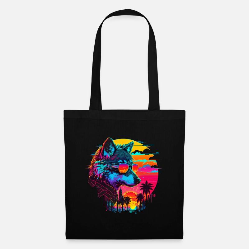Wolf Retro Illustration Synthwave Art - Sac en tissu - noir
