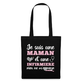 Maman et infirmière cadeau pour mère infirmiere - Sac en tissu - noir - Devant