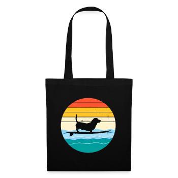 Basset Hound Owner Dog Surfing Surfboard Retro - Tote Bag - black - Front