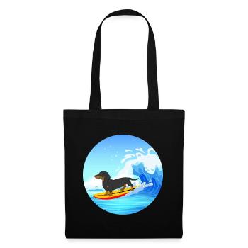 Dackelbesitzer Strand Hund Surfen Surfbrett Surfer - Stoffbeutel - Schwarz - Vorne