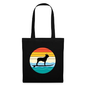 Boston terrier Propriétaire Chien Surf Sea Waves - Sac en tissu - noir - Devant
