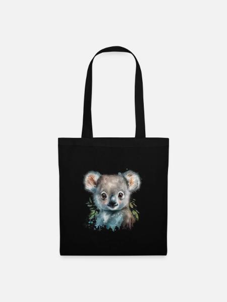 Koala Aquarell Laub - Stoffbeutel - Schwarz