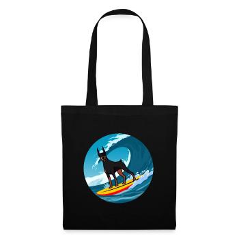Dobermann Owner Dog Surfing Sea Waves - Tote Bag - black - Front