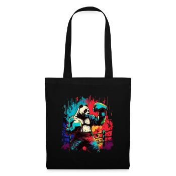 Lustiger bunter Panda Boxer MMA Kampfsport - Stoffbeutel - Schwarz - Vorne