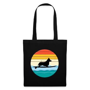 Cardigan Welsh Corgi Dog Surfing Sea Vintage retro - Tote Bag - black - Front
