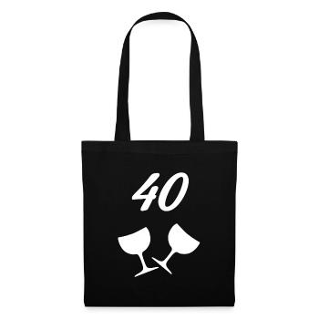 geburtstags tees, 40 Rotweingläser - Stoffbeutel - Schwarz - Vorne