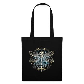 Libellule avec ornement blanc - Géométrie sacrée - Sac en tissu - noir - Devant