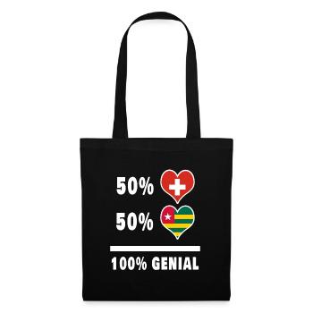 Togo und Schweiz 100% Genial Flagge - Stoffbeutel - Schwarz - Vorne