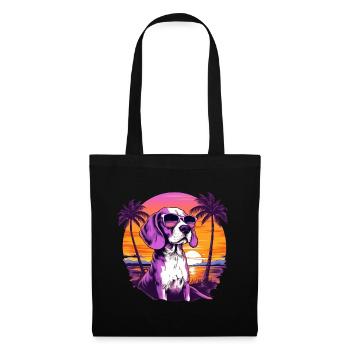 Beagle avec des lunettes de soleil sur la plage rétro - Sac en tissu - noir - Devant
