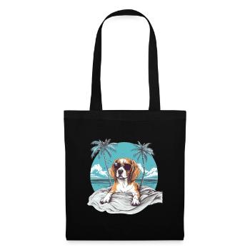 Beagle avec des lunettes de soleil sur la plage vintage - Sac en tissu - noir - Devant