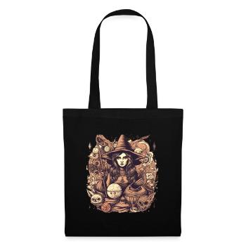 Belle sorcière sombre avec chapeau et crâne - Sac en tissu - noir - Devant