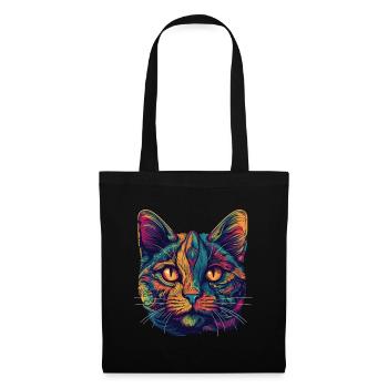 Visage de chat psychédélique aux motifs colorés - Sac en tissu - noir - Devant