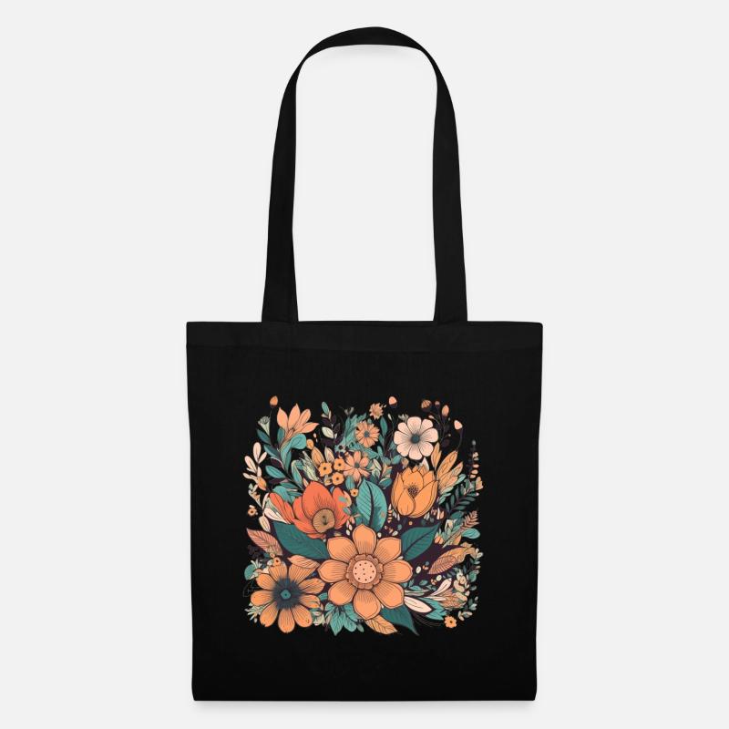 Wunderschönes Boho Blumen Herbarium Bouquet - Stoffbeutel - Schwarz