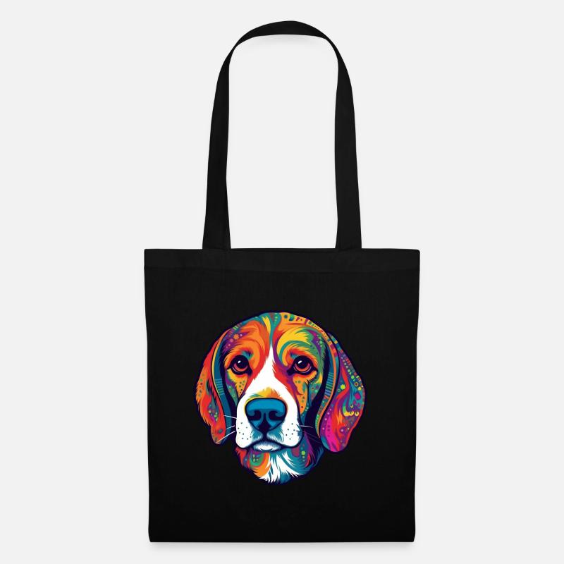 Bunter Beagle Hund - Stoffbeutel - Schwarz