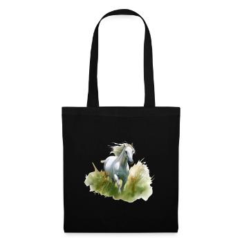 Cheval blanc style peinture réaliste dans un pré - Sac en tissu - noir - Devant