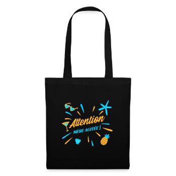 ATTENTION, MÈRE AGITÉE ! (maman, plage) - Sac en tissu - noir - Devant